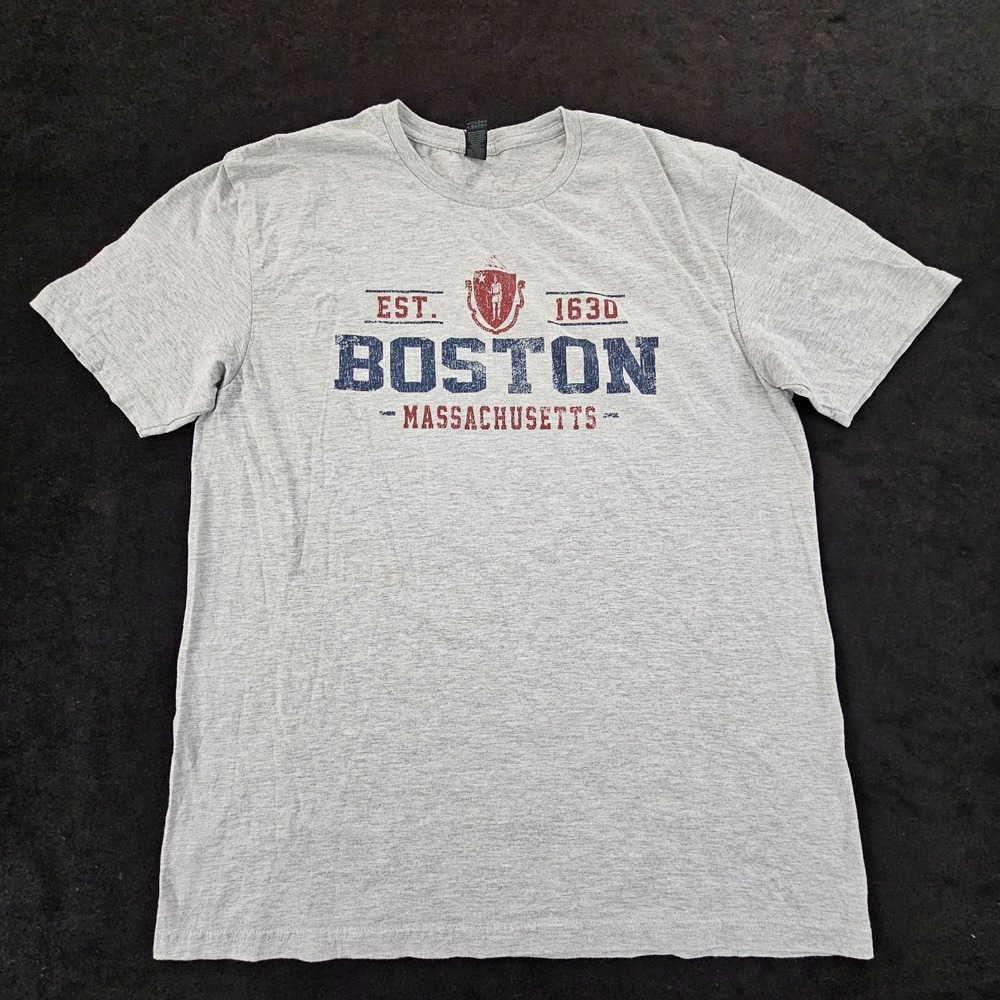 Boston Massachusetts Gray Short Sleeve Cotton Blend T-Shirt Men's L